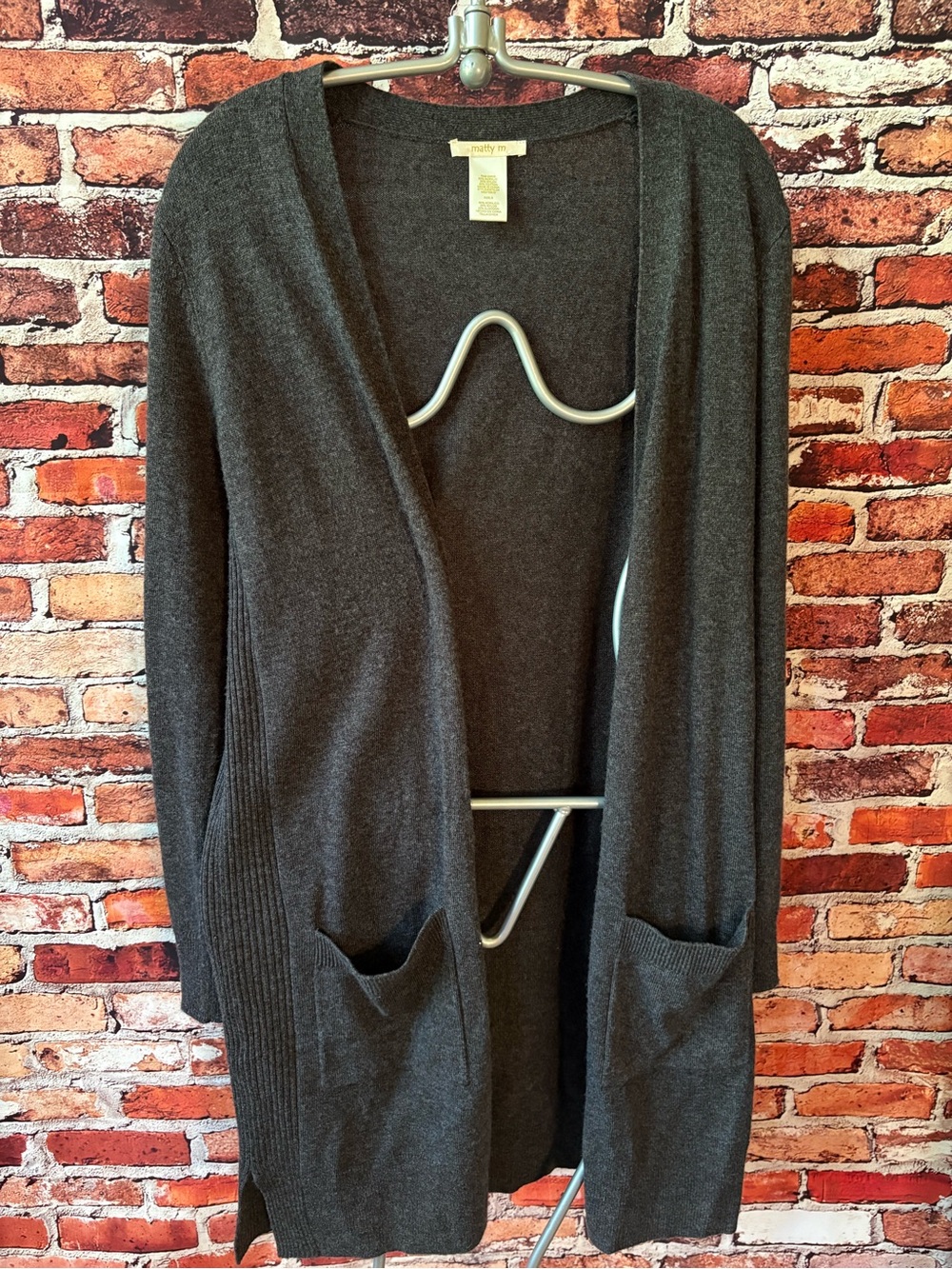 Matty M Charcoal Open-Front Pocket Cardigan Size Small
